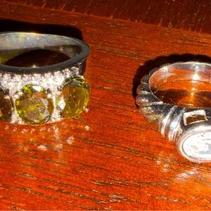 Silver Rings 1st…Green Gemstones. 2nd…Large Glassy Oval Stone